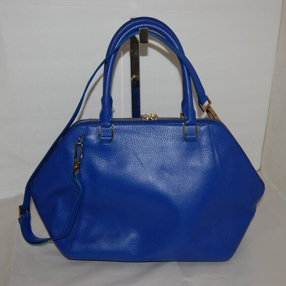 ❤️ Kristina George Izabelle Blue Leather Satchel Hand Bag Purse Shoulder Bag - Picture 6 of 11